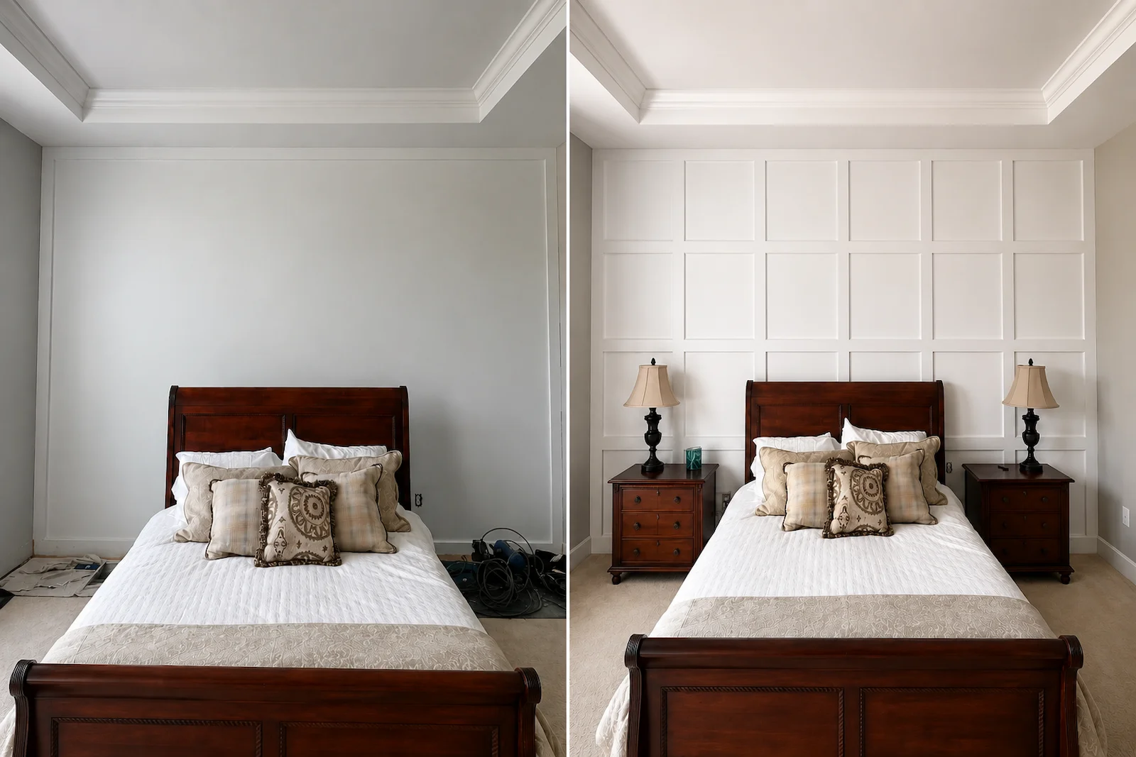 Bedroom wainscoting and wall molding installation, Sarasota FL