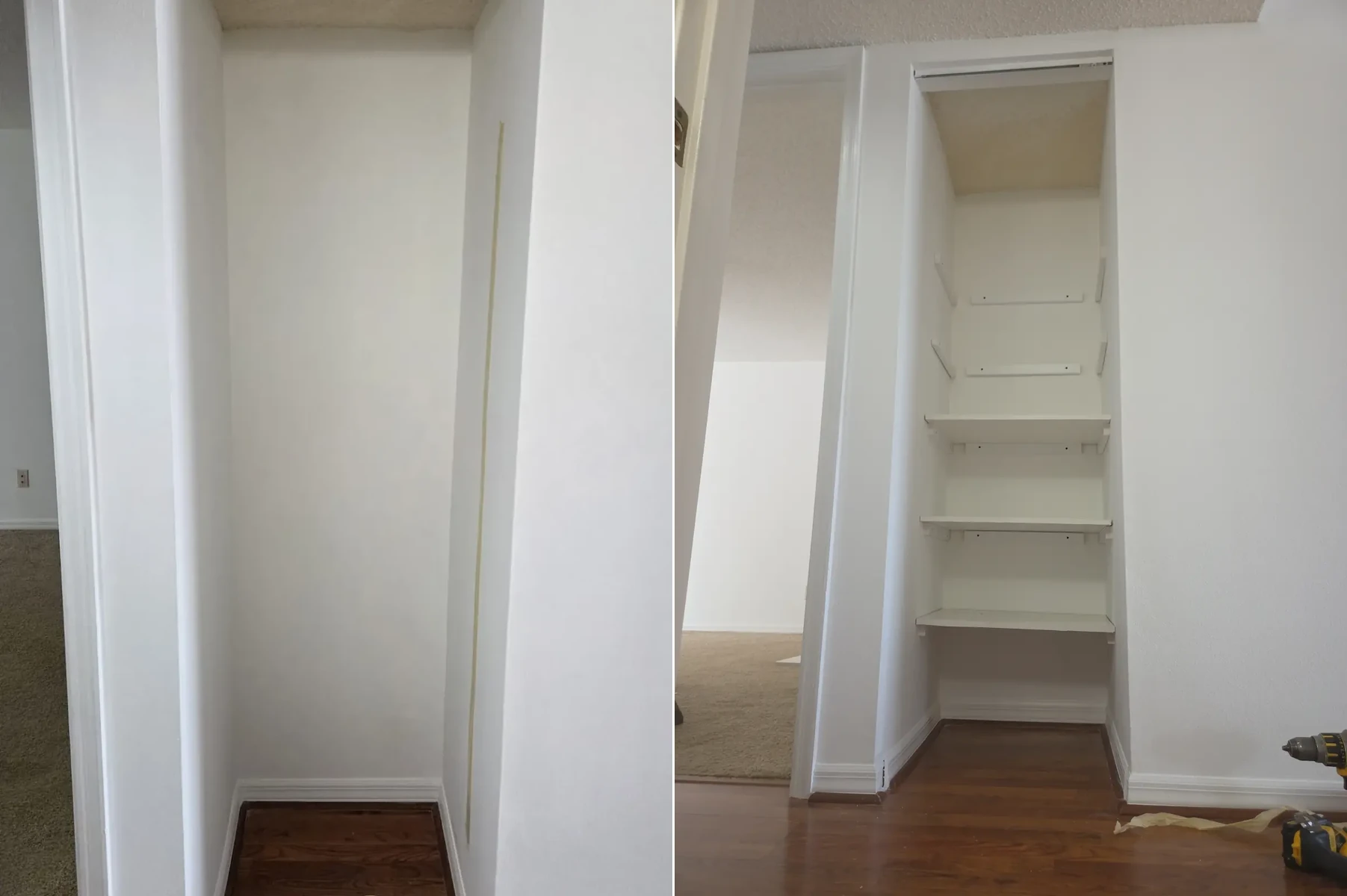 Before and in-progress custom built-in shelving carpentry project in Sarasota, Florida