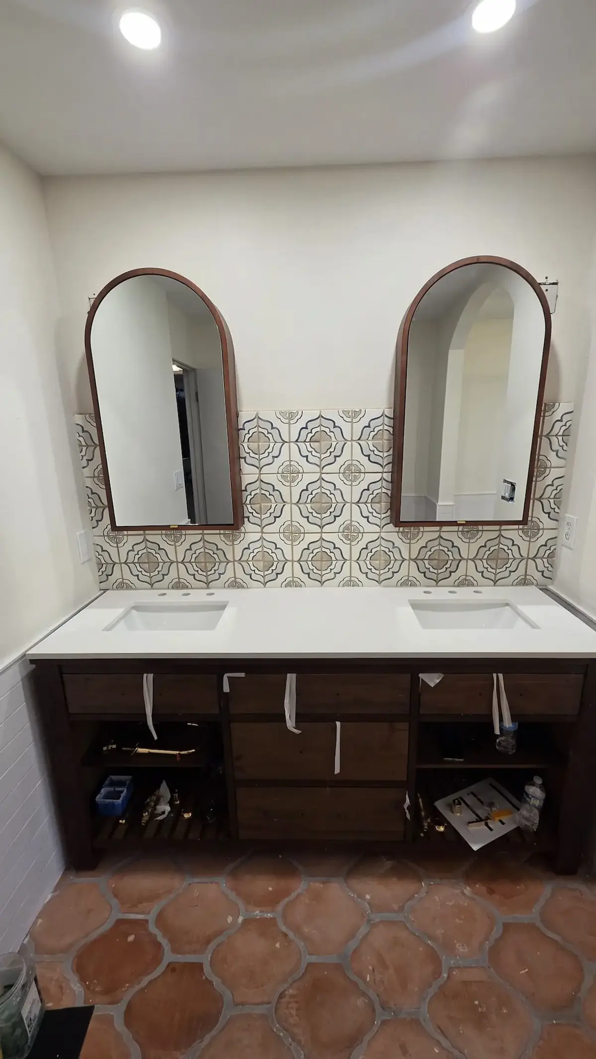 Completed bathroom tile installation