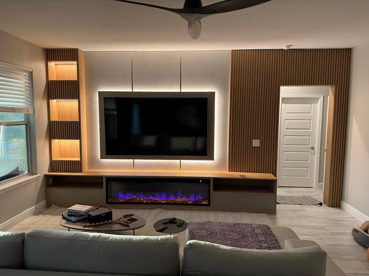 Wall-mounted TV installation in a Sarasota, Florida home.